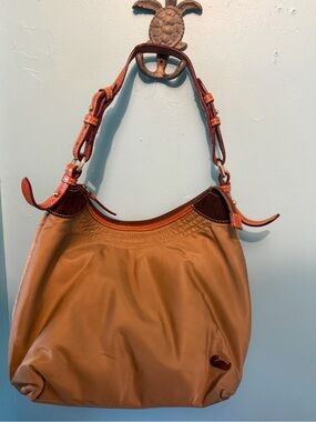 SALE Dooney & Bourke Erica Hobo Bag in Tan/ Olive Green Pink Interior